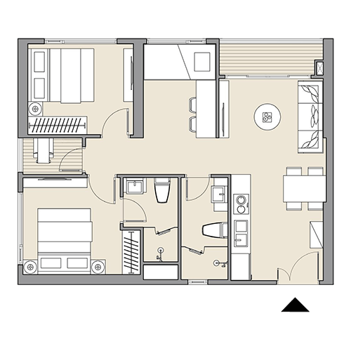 Căn hộ 2PN+1 61.75 m2